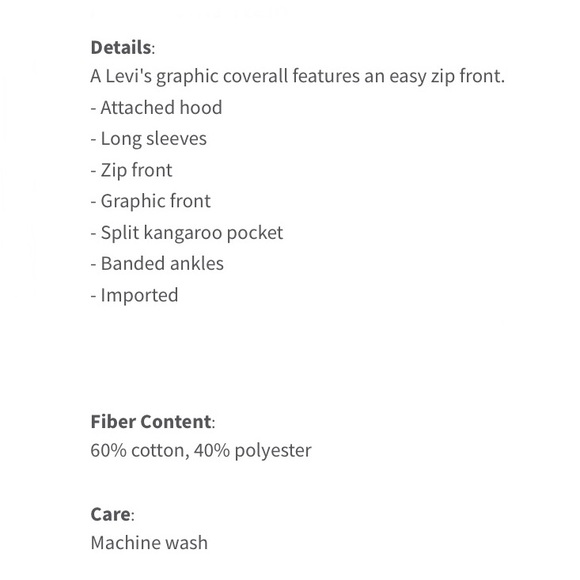 Levi’s Hooded Coverall - Picture 2 of 2